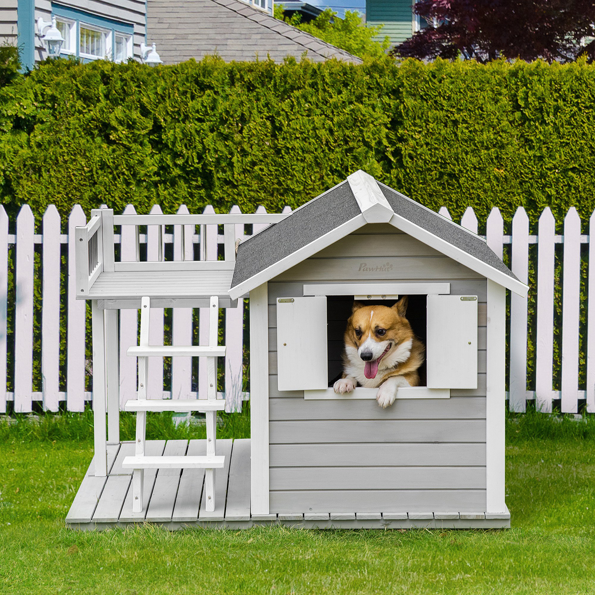 Dog house with fence hotsell